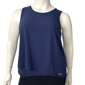 Michael Kors Blouse Navy Blue Tiered Sleeveless Top Quiet Luxury‎ Womens Size L